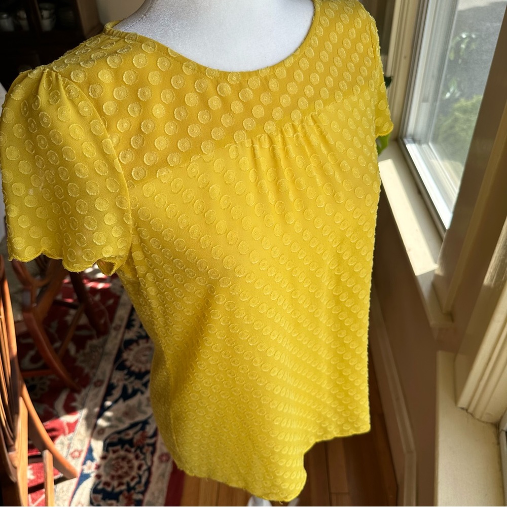 Anthropologie Yellow Ruffled Short Sleeve Blouse